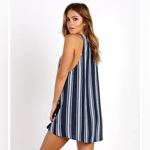 Show Me Your Mumu Rancho Mirage Lace Up Navy Stripe Breeze Coverup Dress Sz Med - Picture 4 of 8